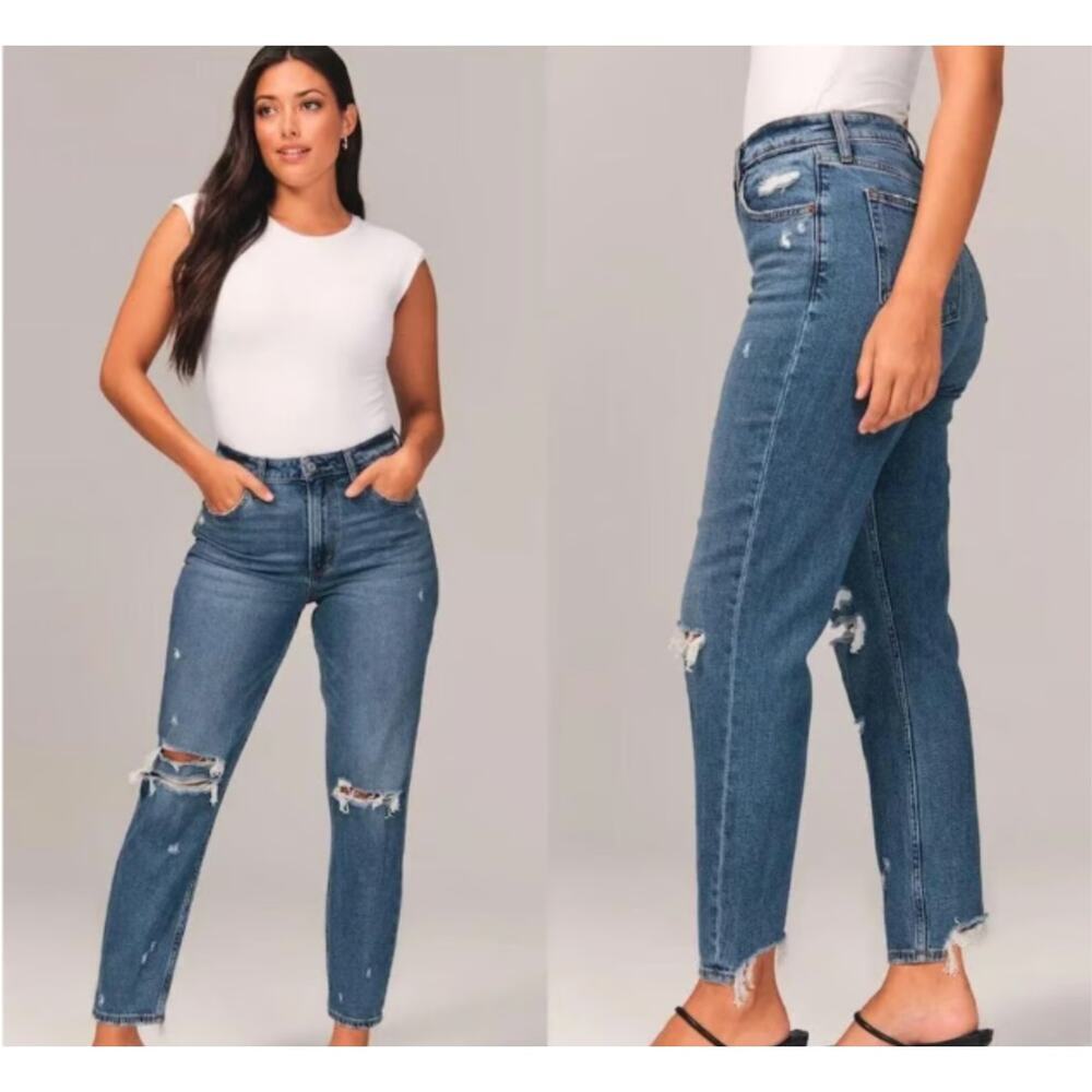 Abercrombie Curve Love High Rise Mom Jean Distressed Denim Size 4